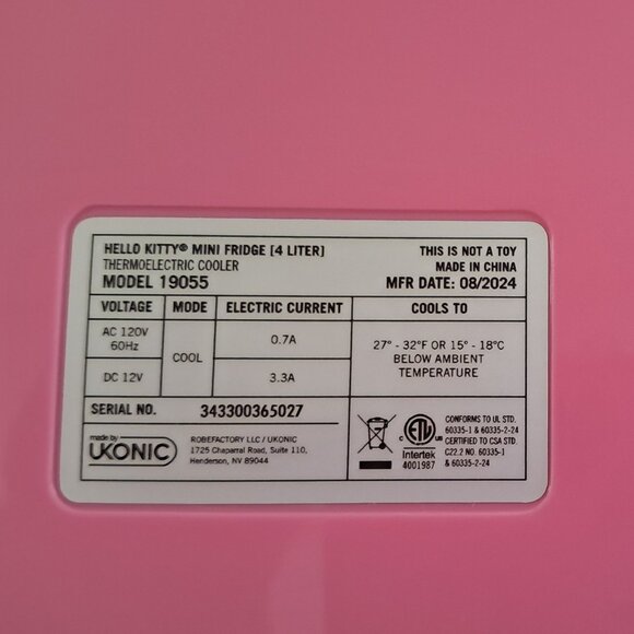 Hello Kitty Mini Fridge with Carry Handle  Thermoelectric Cooler.BNWT/BOX - Picture 8 of 15